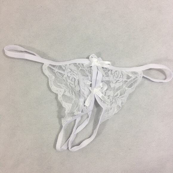 Lace Open Crotch G Strings Thong White One Size - Picture 2 of 5